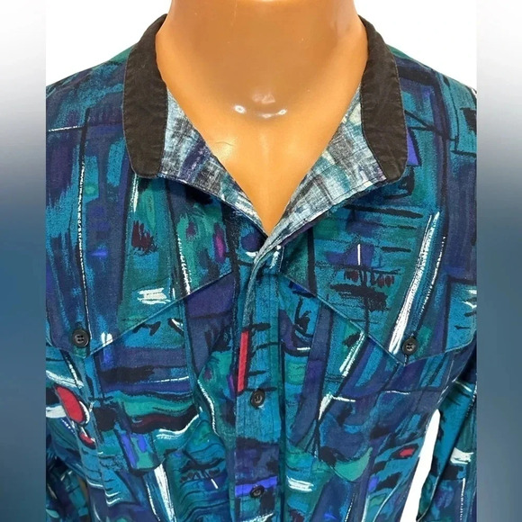 Roper Vintage Western Rodeo Shirt Abstract 90s Print Rare. Size XL 17 1/2 x 35 - Picture 4 of 9